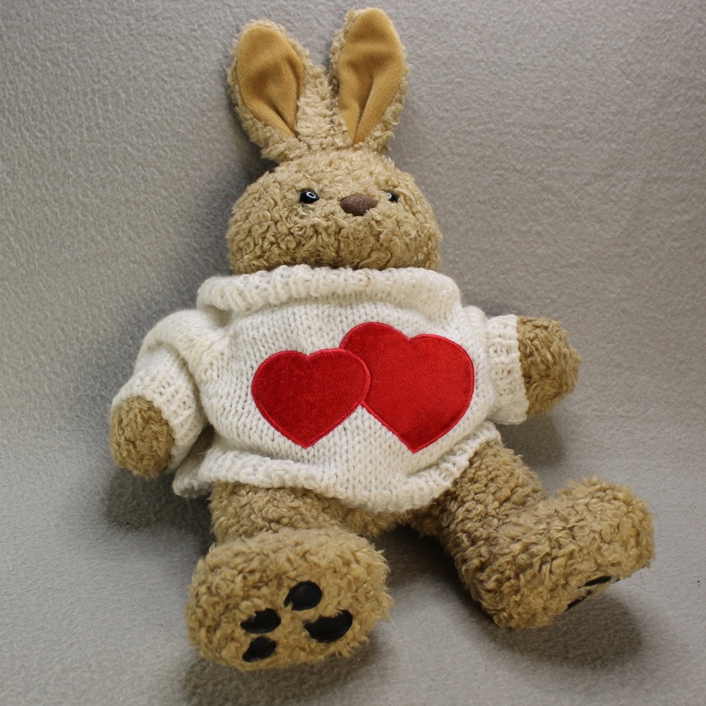 Build-A-Bear Plush Bunny Unisex Large Tan Good Heart Sweater Rabbit